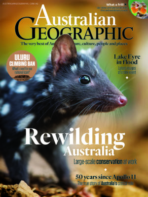 Cover of the 151st edition of the Australian Geographic Magazine, featuring an Eastern Quoll